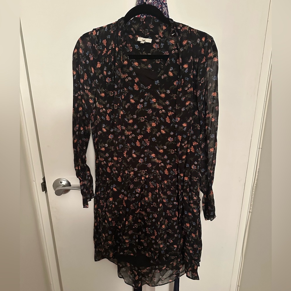 Black & pink floral Joie dress with tie front
